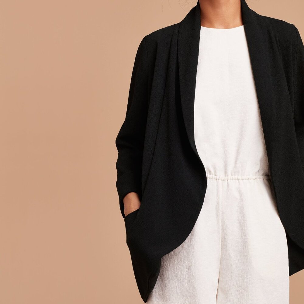 Aritzia Wilfred Black Crepe Chevalier Blazer Jacket 3/4 Sleeves Women's Size 0